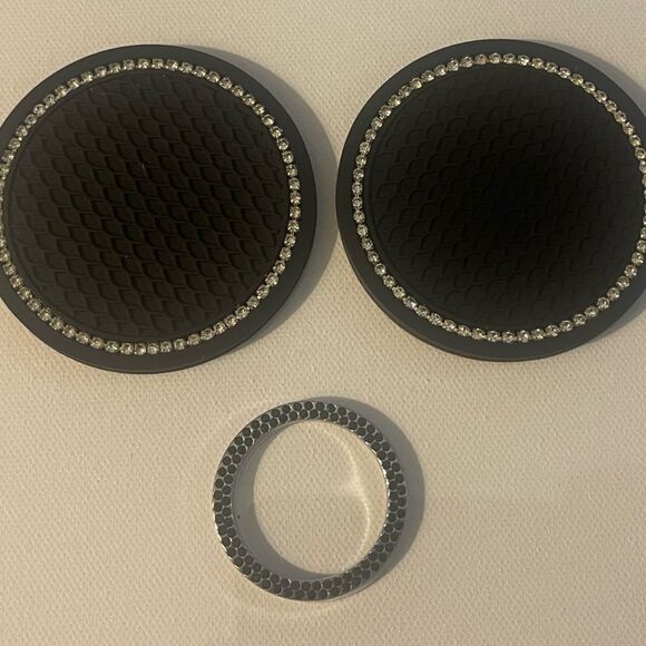 Black Bling Car Cup Coasters and Start Button Cover in Black Bling Set of 3 NWT - Picture 3 of 4